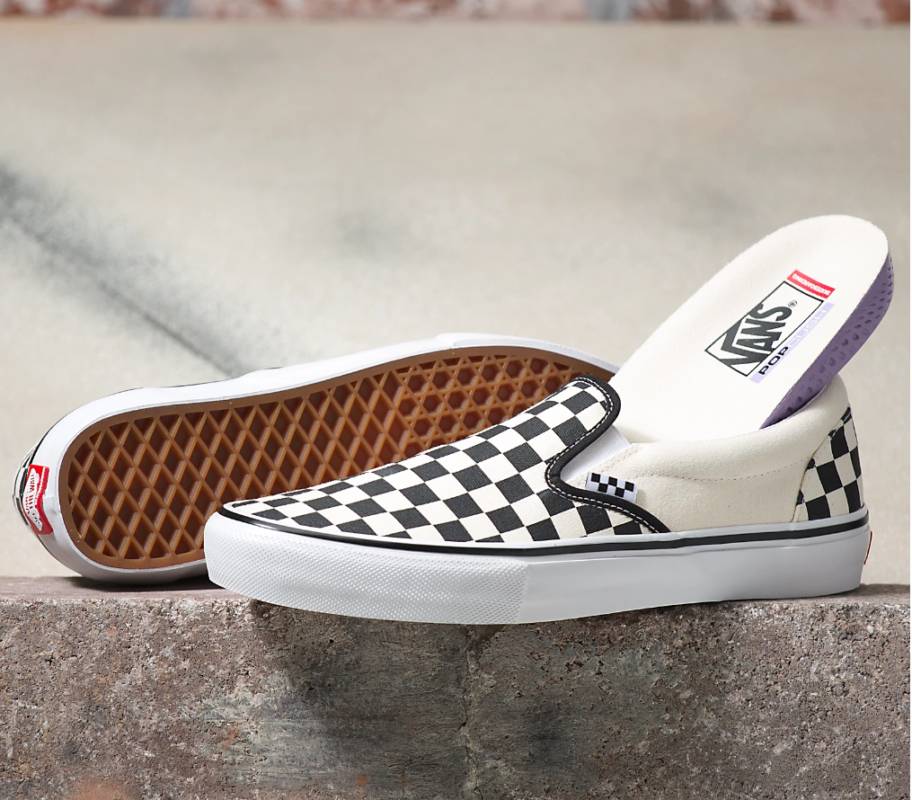 Vans black and sales white checkerboard slip on