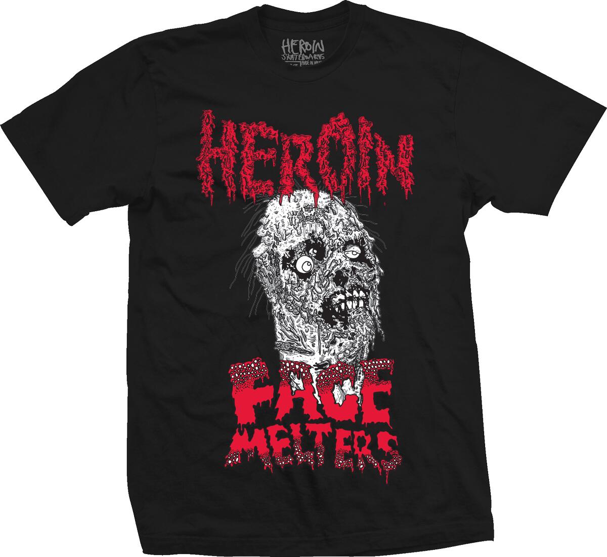 Heroin Skateboards "Face Melters" Black T-Shirt 2XL