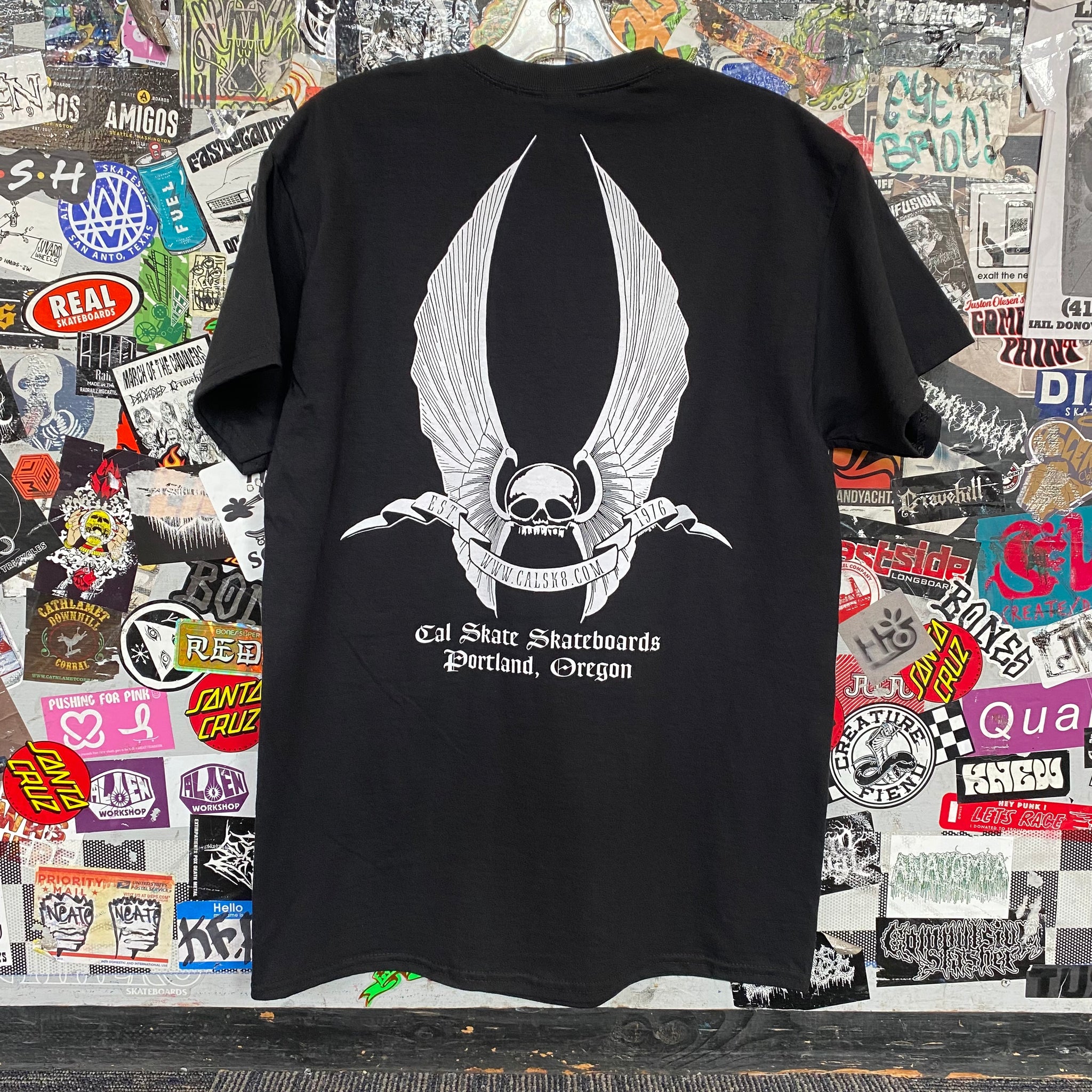 Cal Skate "Skull and Wings- Black and White" Short Sleeve