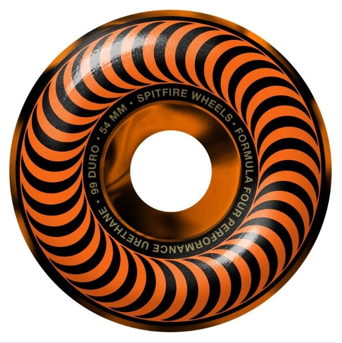 Spitfire Wheels "Formula Four- Classic" Black and Orange Swirl 54MM/99A Wheels