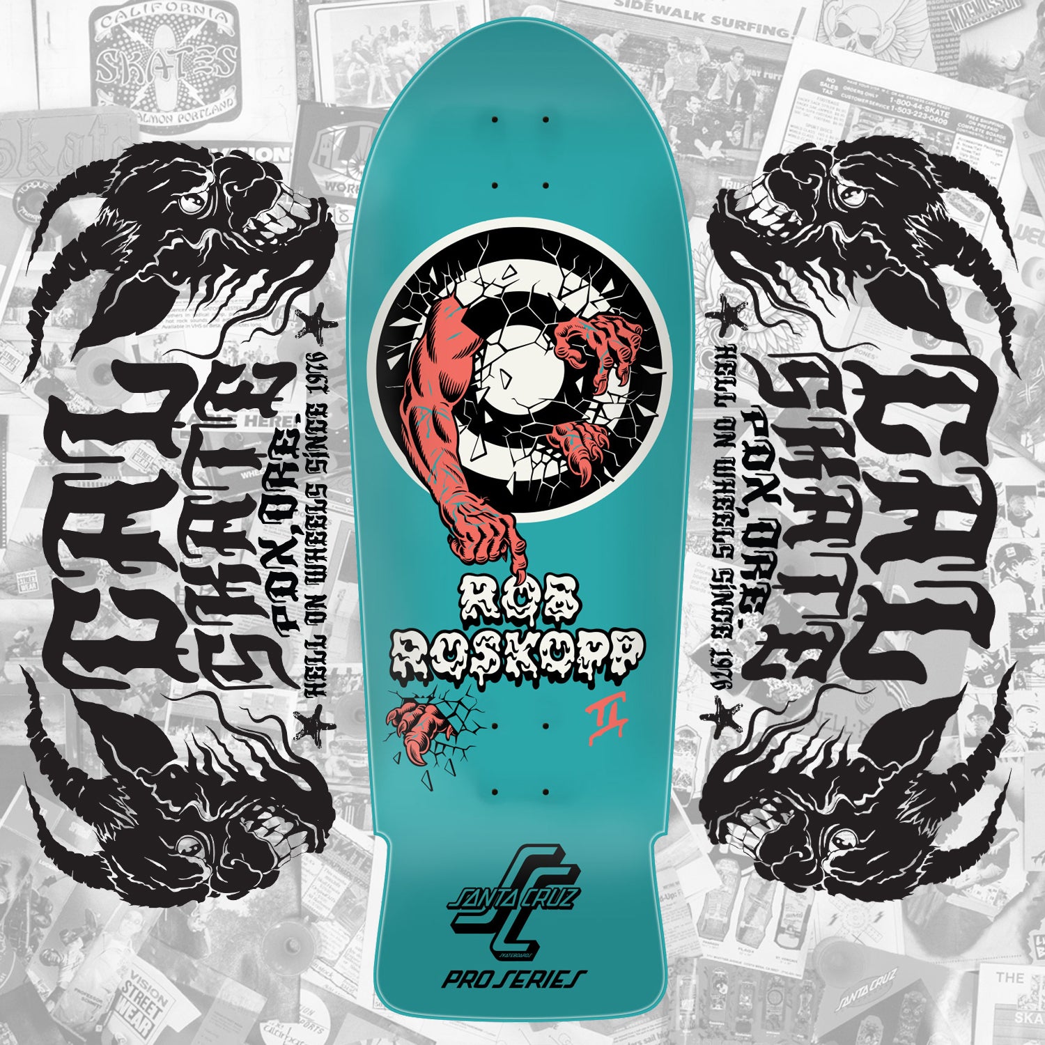 FALL 2024: PRE BOOK Santa Cruz "Rob Roskopp- Roskopp Two Teal Dip" 9.63"  Reissue Deck