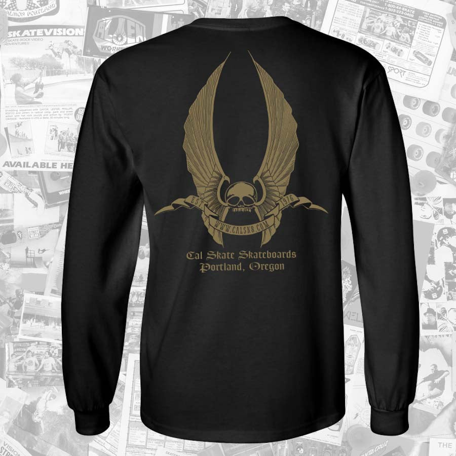 Cal Skate "Skull and Wings- Black and Gold" Long Sleeve Shirt
